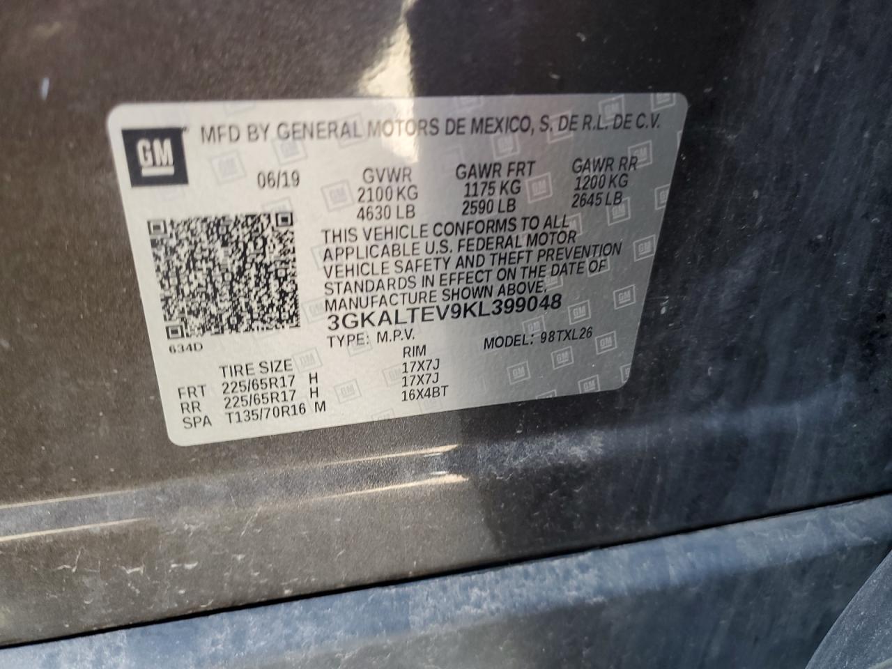 2019 GMC Terrain Sle VIN: 3GKALTEV9KL399048 Lot: 63848495