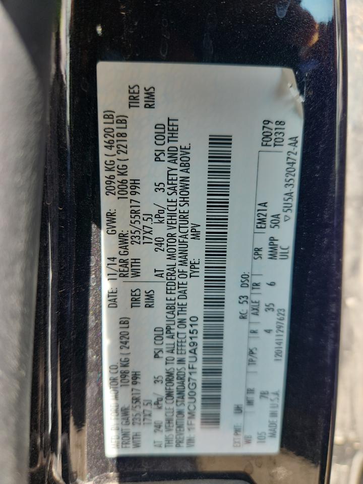 2015 Ford Escape Se VIN: 1FMCU0G71FUA91510 Lot: 63497375