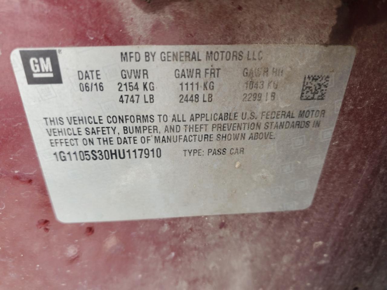 1G1105S30HU117910 CHEVROLET IMPALA 2017