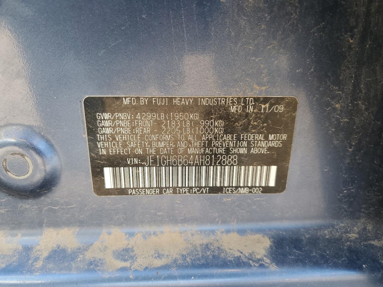2010 Subaru Impreza 2.5I Premium VIN: JF1GH6B64AH812888 Lot: 63823555