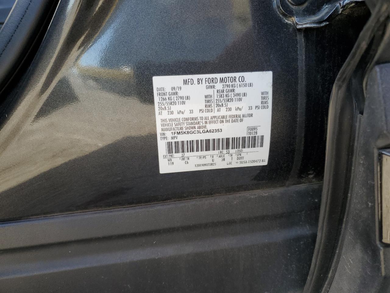2020 Ford Explorer St VIN: 1FM5K8GC3LGA62353 Lot: 61676725