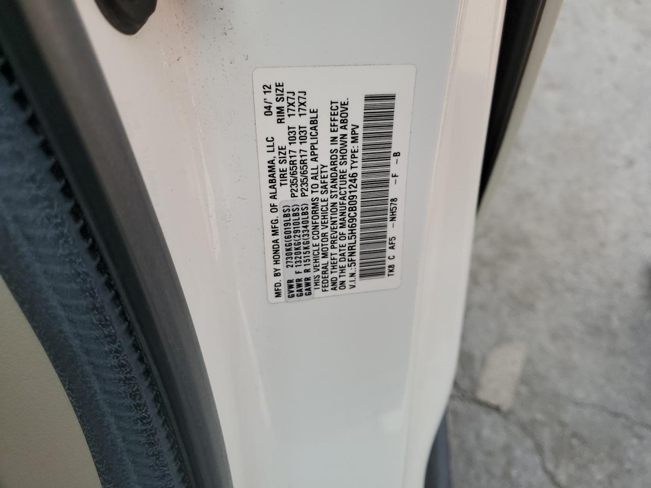 2012 Honda Odyssey Exl VIN: 5FNRL5H69CB091246 Lot: 64554175