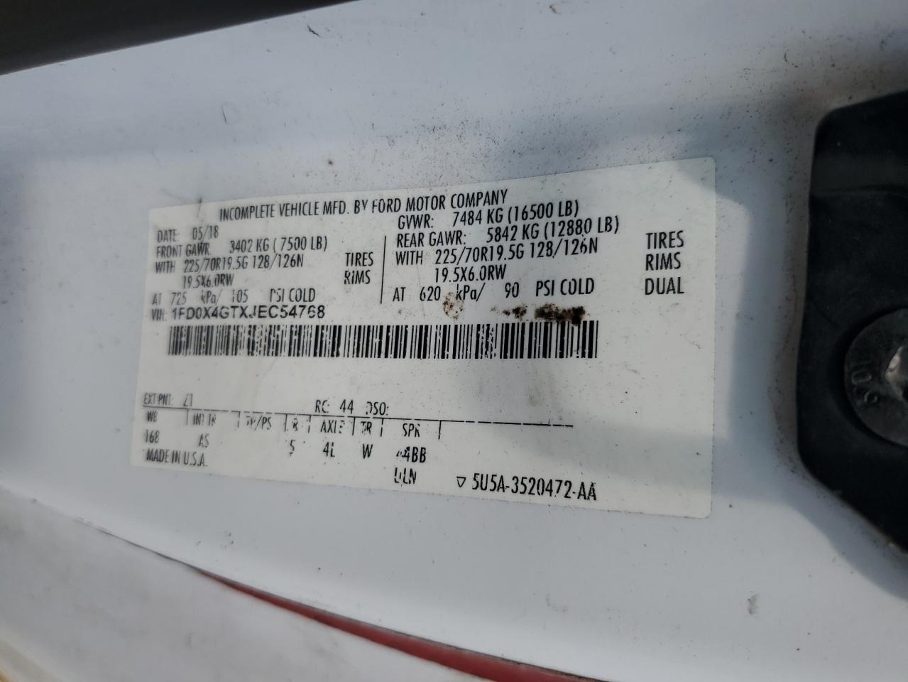 2018 Ford F450 Super Duty VIN: 1FD0X4GTXJEC54768 Lot: 64498325