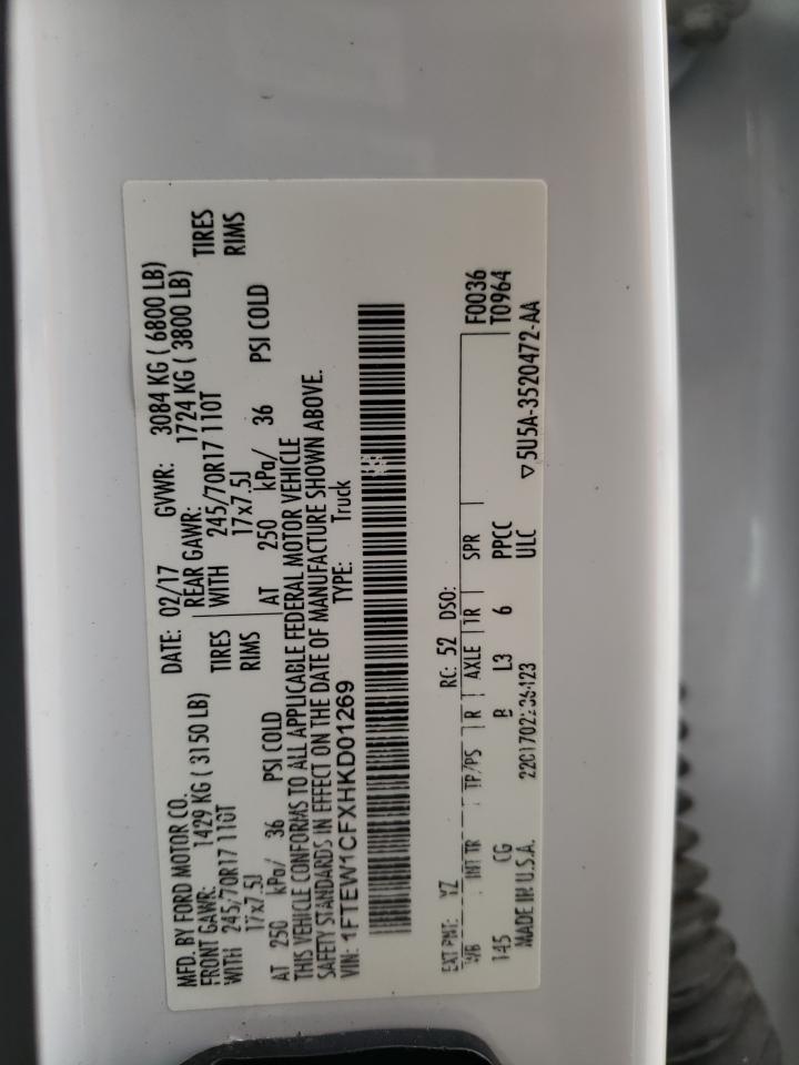 2017 Ford F150 Supercrew VIN: 1FTEW1CFXHKD01269 Lot: 66441625