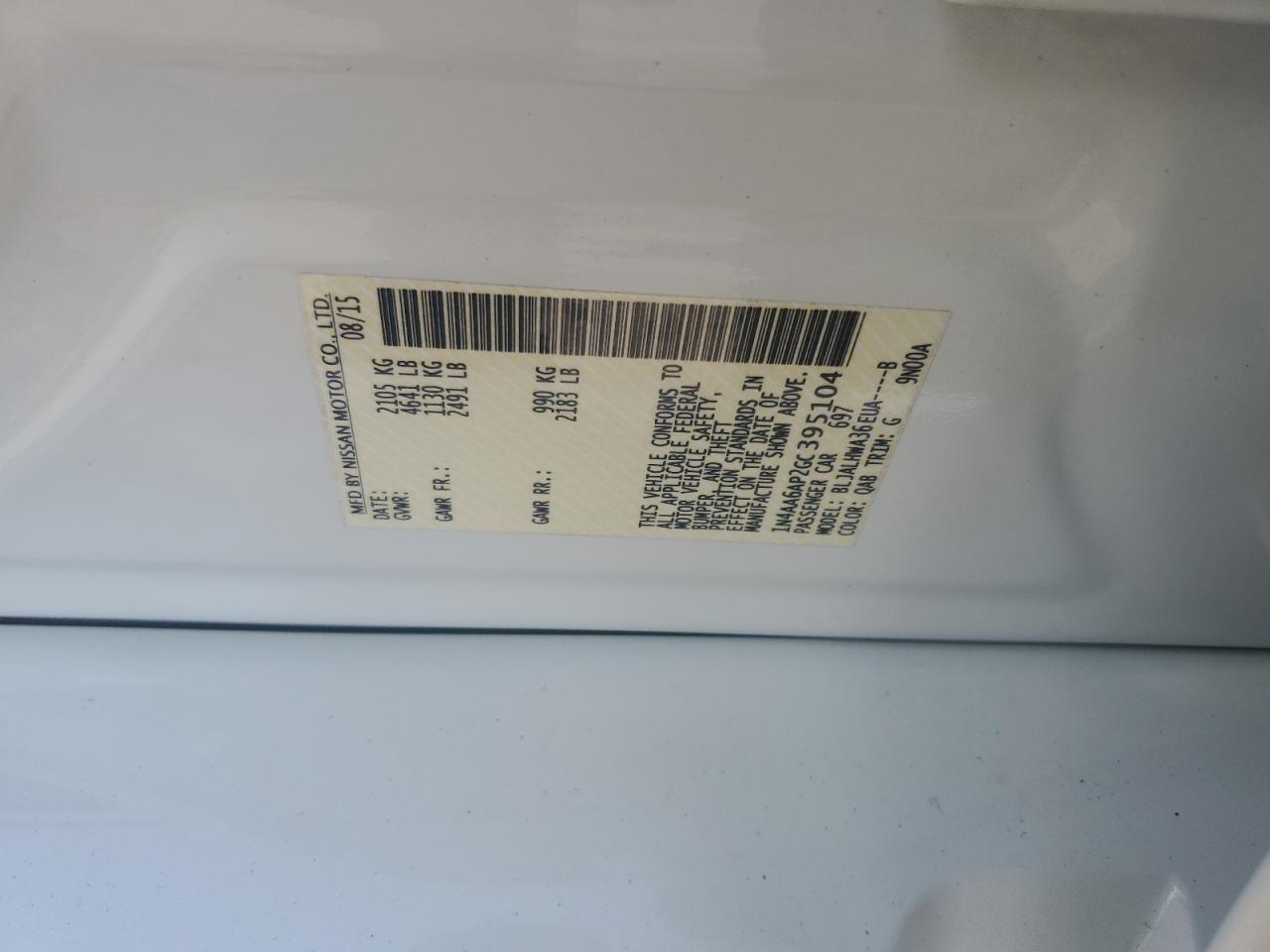 1N4AA6AP2GC395104 NISSAN MAXIMA 2016