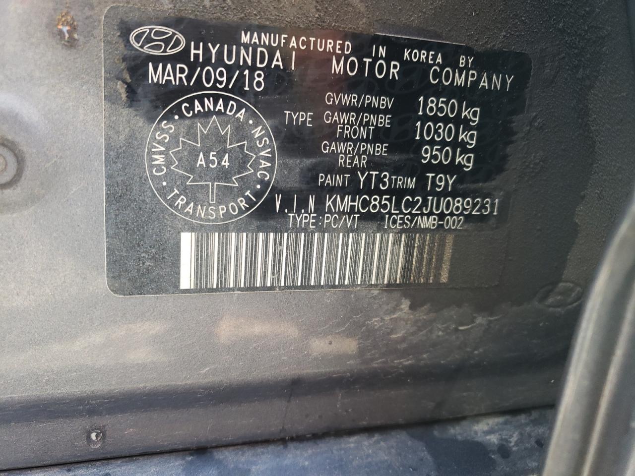 2018 Hyundai Ioniq Limited VIN: KMHC85LC2JU089231 Lot: 65590385