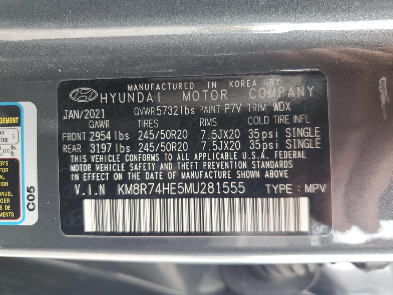2021 Hyundai Palisade Calligraphy VIN: KM8R74HE5MU281555 Lot: 63248455