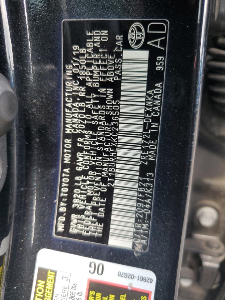 2T1BURHEXKC236505 TOYOTA COROLLA 2019