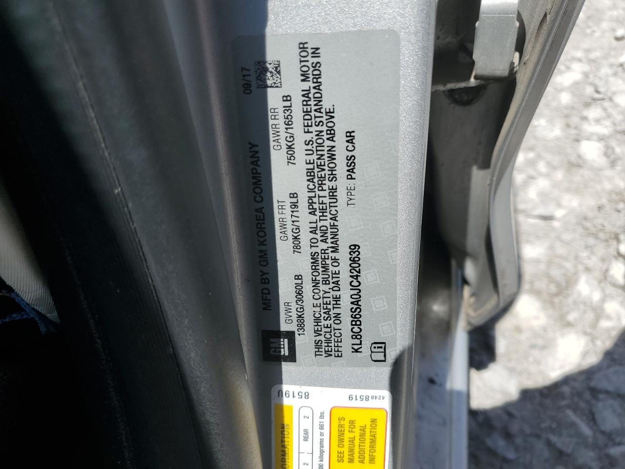 2018 Chevrolet Spark Ls VIN: KL8CB6SA0JC420639 Lot: 66203645