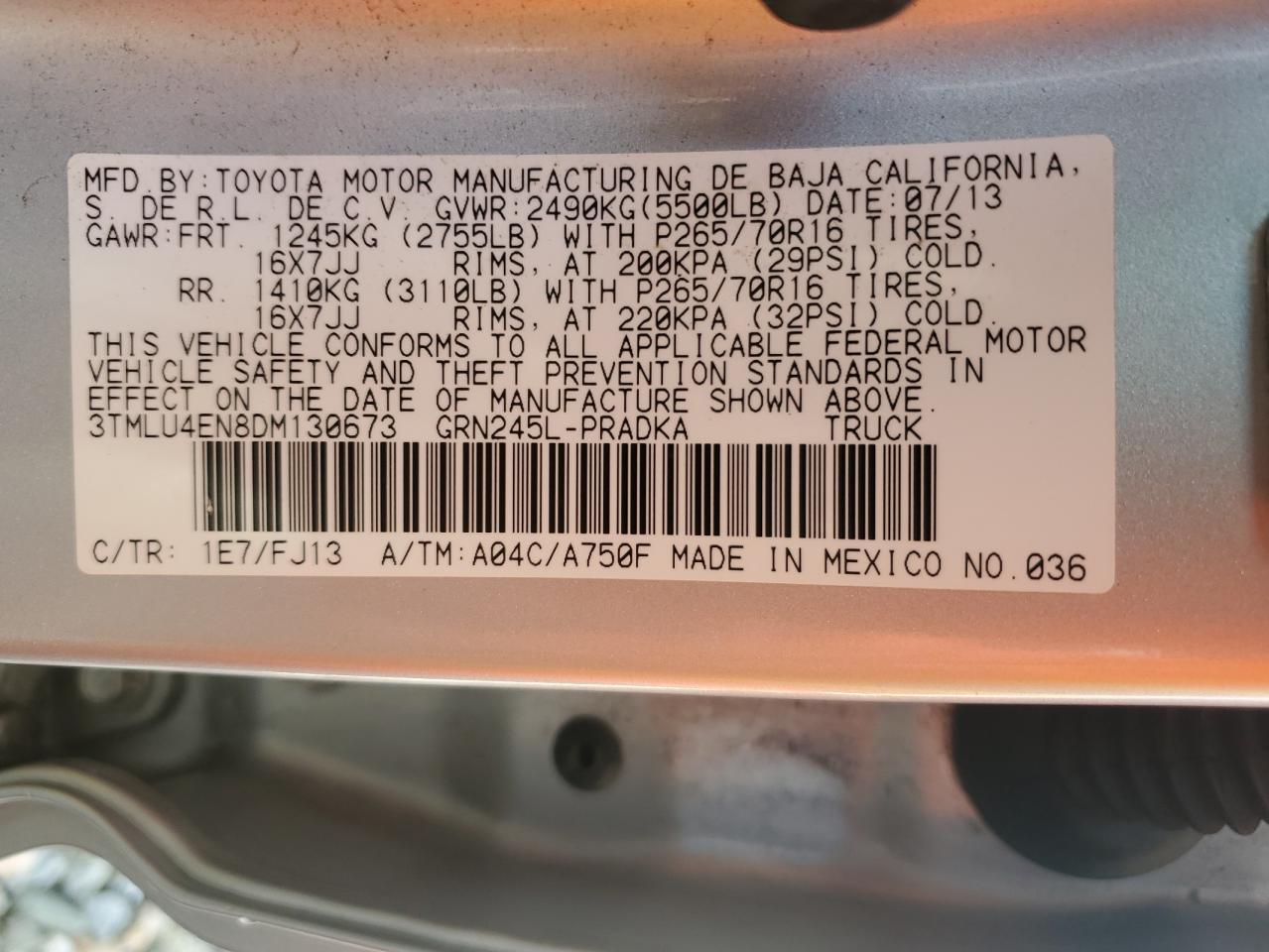 2013 Toyota Tacoma Double Cab VIN: 3TMLU4EN8DM130673 Lot: 65062385