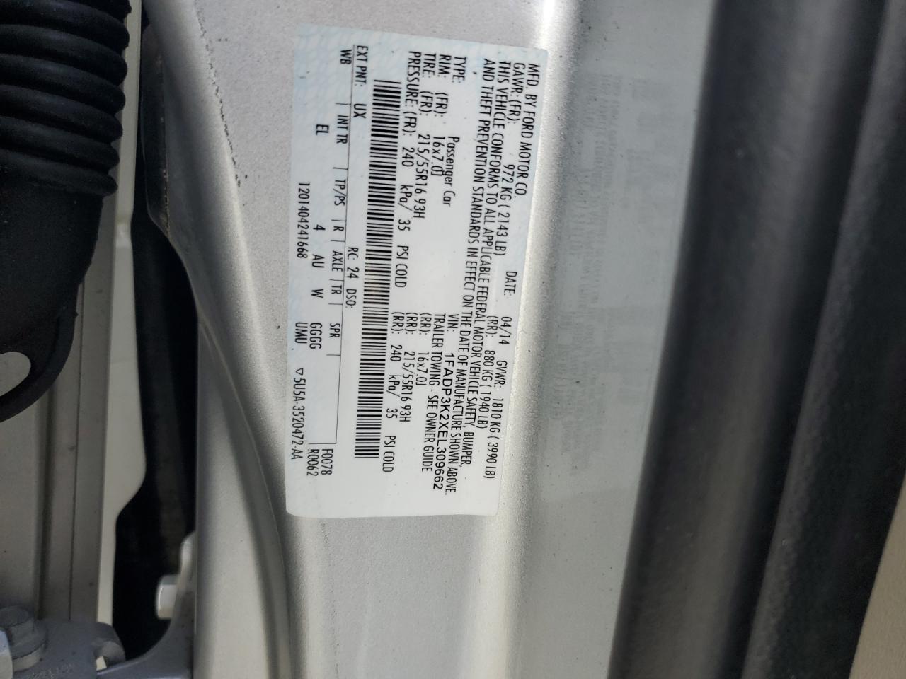 2014 Ford Focus Se VIN: 1FADP3K2XEL309662 Lot: 64419345