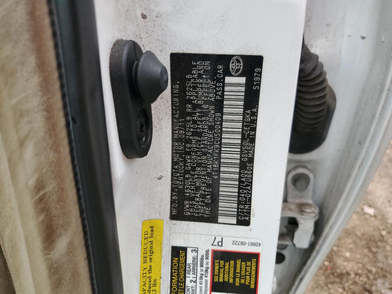 4t1bk1fk9cu500409 4T1BK1FK9CU500409 2012 Toyota Camry Se