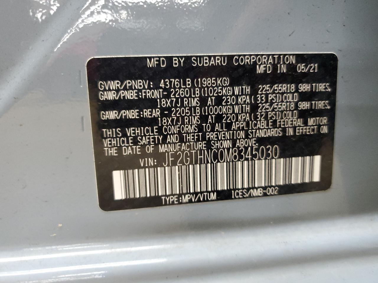 2021 Subaru Crosstrek Limited VIN: JF2GTHNC0M8345030 Lot: 65187575