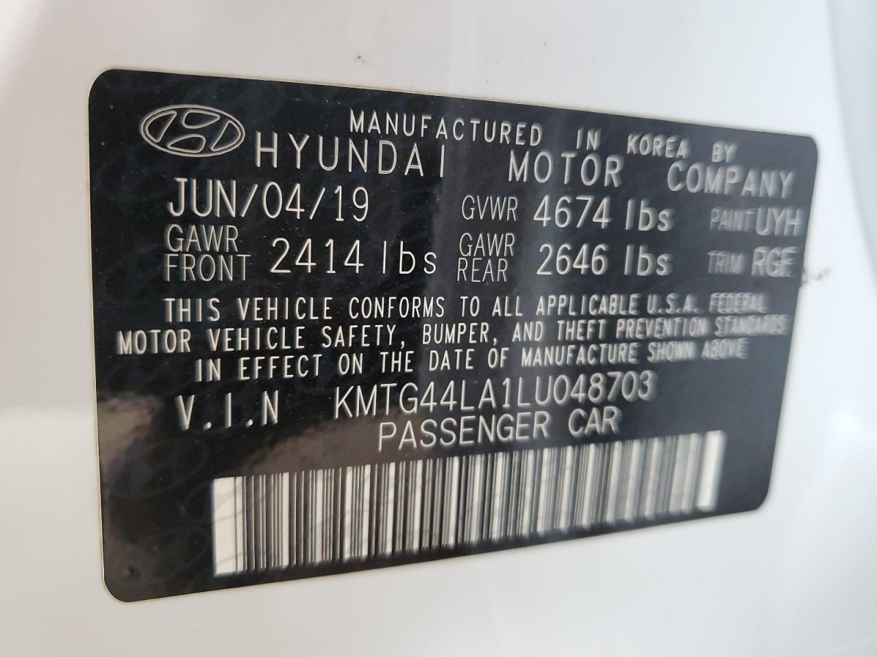 2020 Genesis G70 Prestige VIN: KMTG44LA1LU048703 Lot: 65091095
