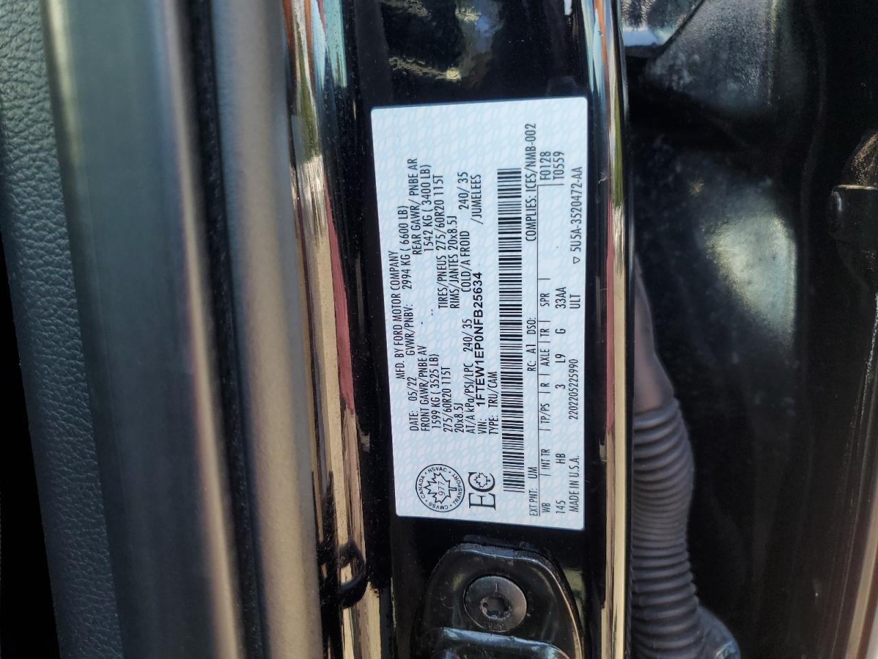 2022 Ford F150 Supercrew VIN: 1FTEW1EP0NFB25634 Lot: 64659765