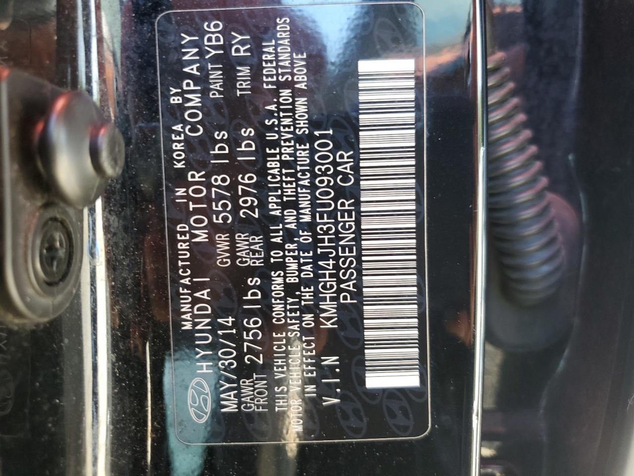 2015 Hyundai Equus Signature VIN: KMHGH4JH3FU093001 Lot: 66931885