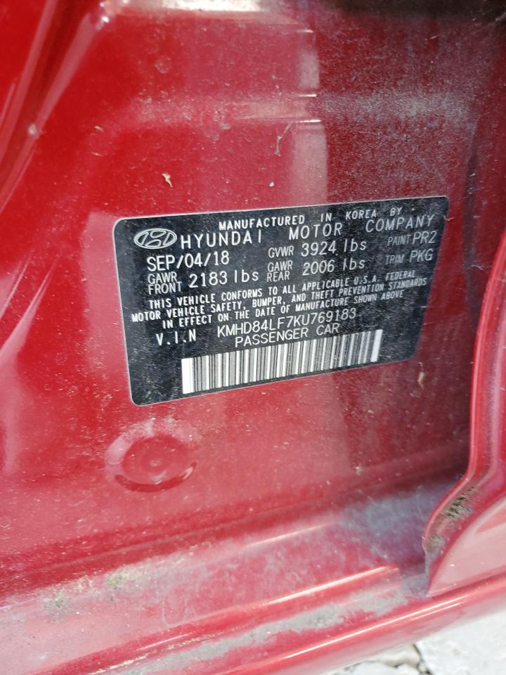 2019 Hyundai Elantra Sel VIN: KMHD84LF7KU769183 Lot: 64726115
