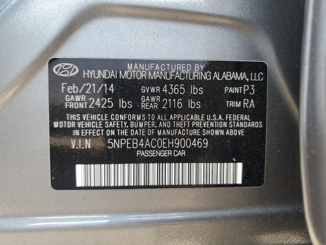 2014 Hyundai Sonata Gls VIN: 5NPEB4AC0EH900469 Lot: 64781045