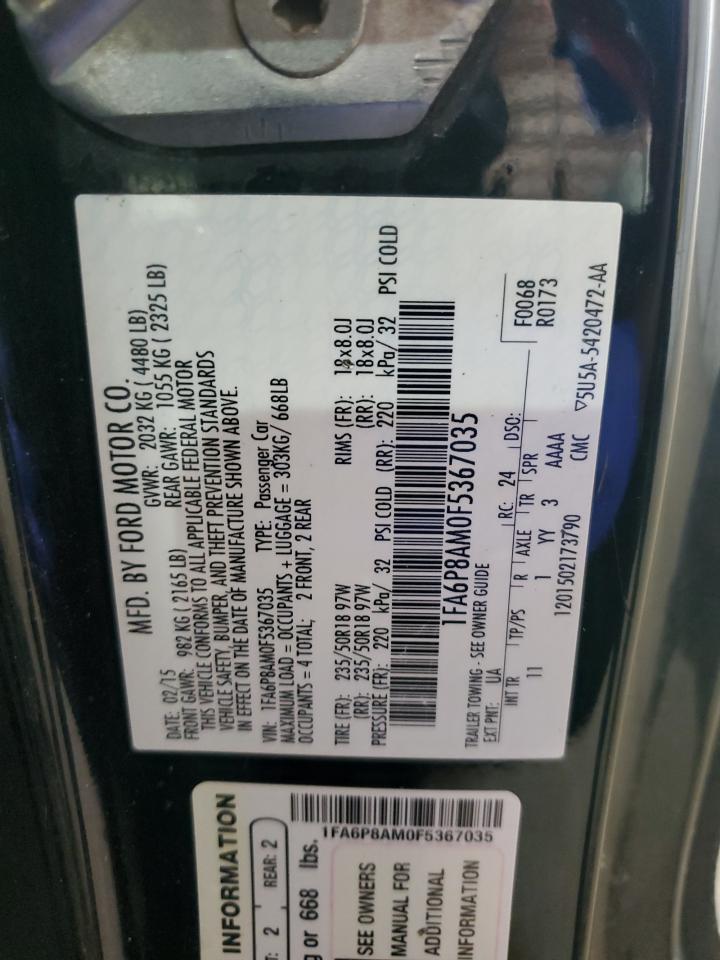 2015 Ford Mustang VIN: 1FA6P8AM0F5367035 Lot: 64230975