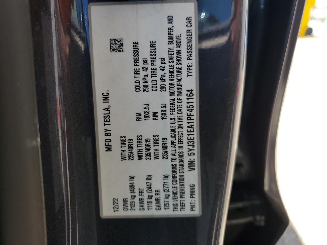 2023 Tesla Model 3 VIN: 5YJ3E1EA1PF451164 Lot: 66282685