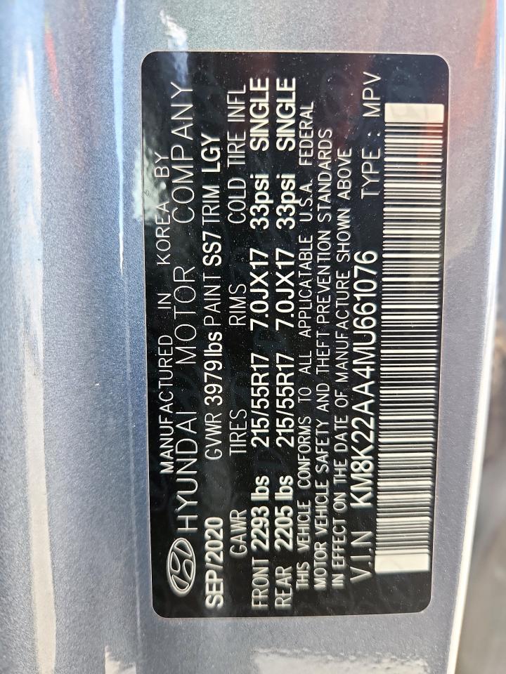 2021 Hyundai Kona Sel VIN: KM8K22AA4MU661076 Lot: 65018235