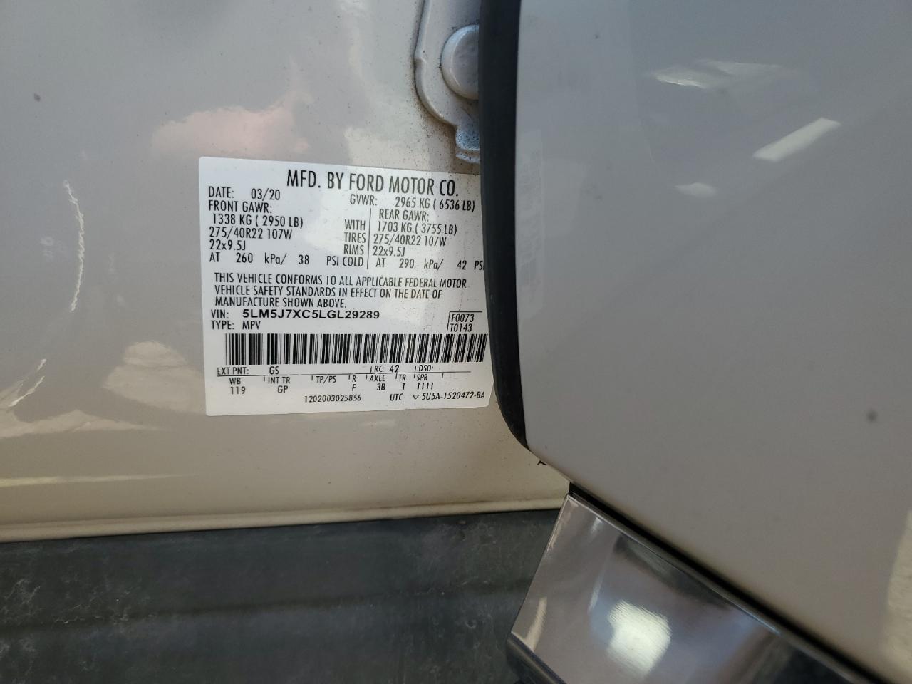 2020 Lincoln Aviator Reserve VIN: 5LM5J7XC5LGL29289 Lot: 64208025