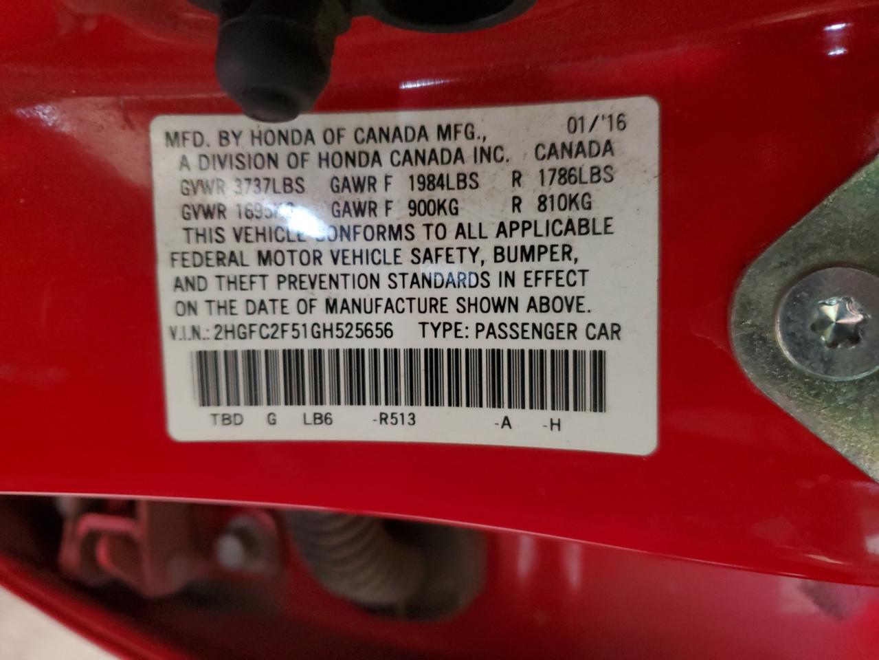 2016 Honda Civic Lx VIN: 2HGFC2F51GH525656 Lot: 65241295