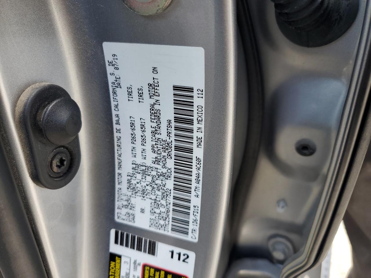 2019 Toyota Tacoma Double Cab VIN: 3TMCZ5AN6KM277522 Lot: 64257605