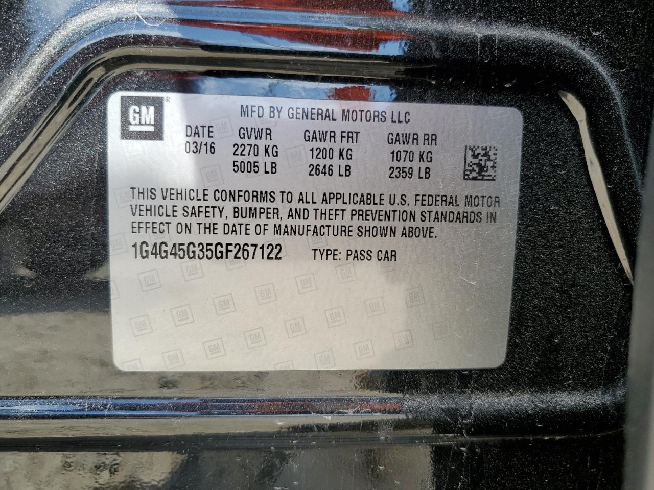 2016 Buick Lacrosse Sport Touring VIN: 1G4G45G35GF267122 Lot: 86481815