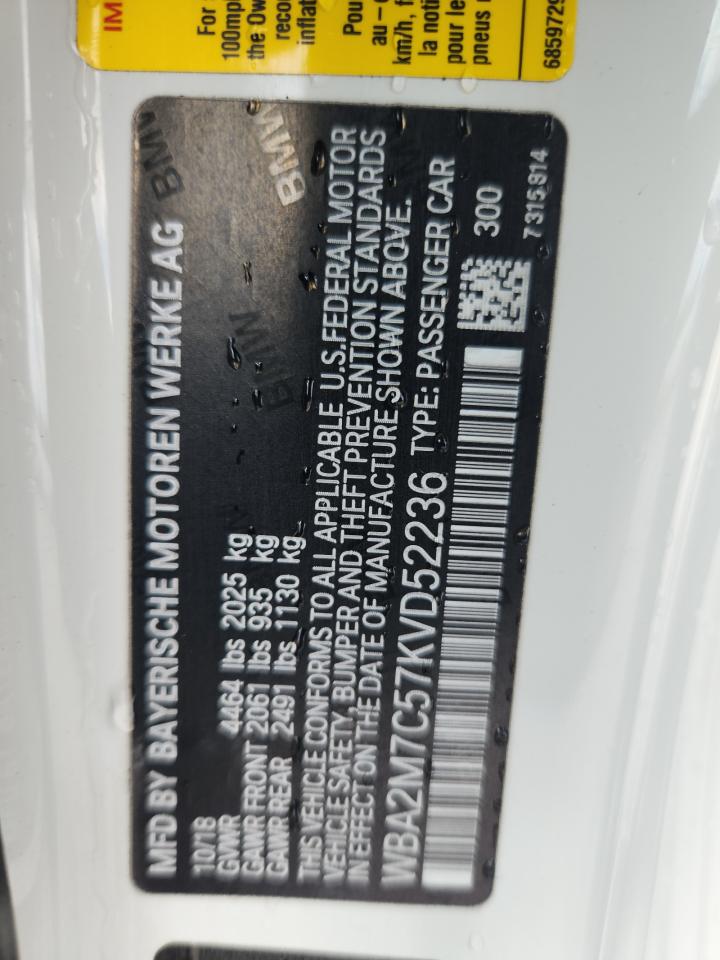 2019 BMW 230I VIN: WBA2M7C57KVD52236 Lot: 63889605