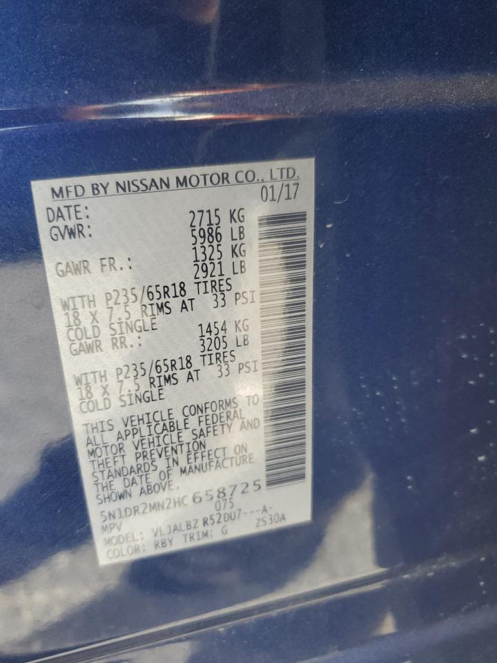2017 Nissan Pathfinder S VIN: 5N1DR2MN2HC658725 Lot: 65841065