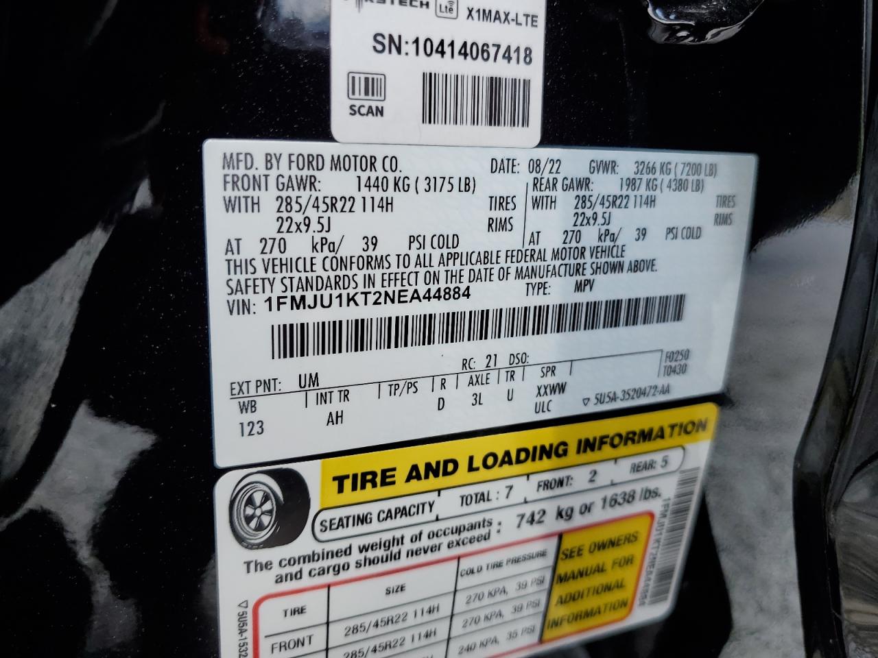 2022 Ford Expedition Limited VIN: 1FMJU1KT2NEA44884 Lot: 62990965