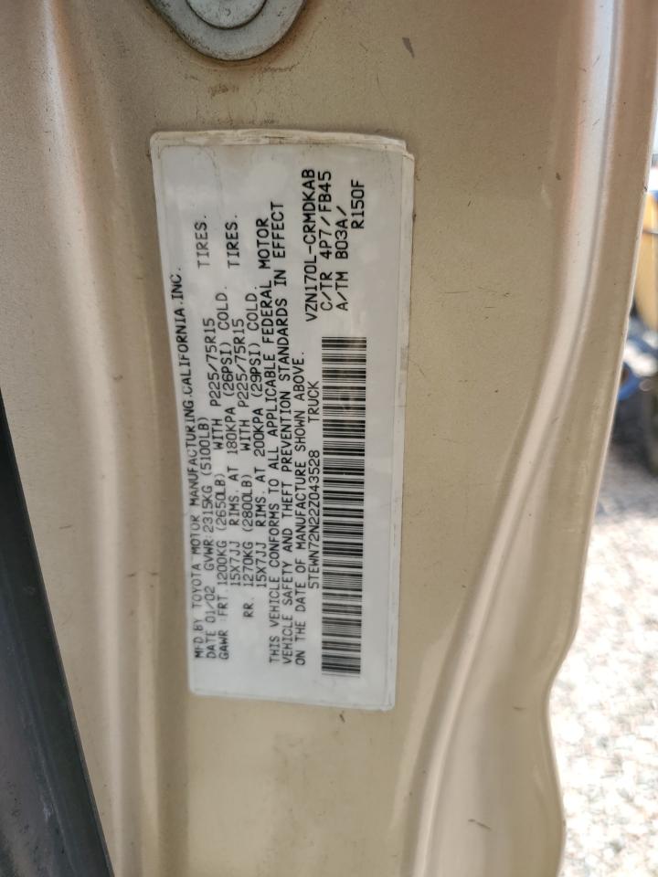 2002 Toyota Tacoma Xtracab VIN: 5TEWN72N22Z043528 Lot: 64612955