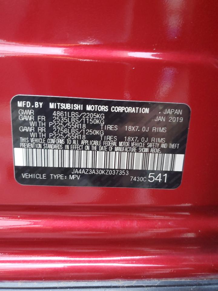 2019 Mitsubishi Outlander Se VIN: JA4AZ3A30KZ037353 Lot: 64804315
