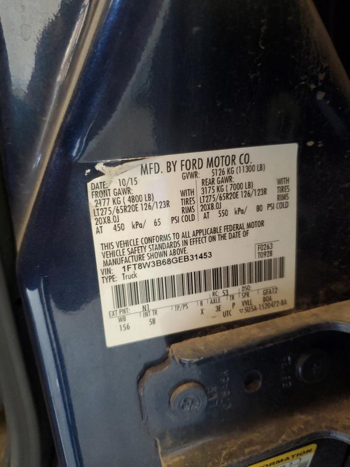 2016 Ford F350 Super Duty VIN: 1FT8W3B68GEB31453 Lot: 65594595