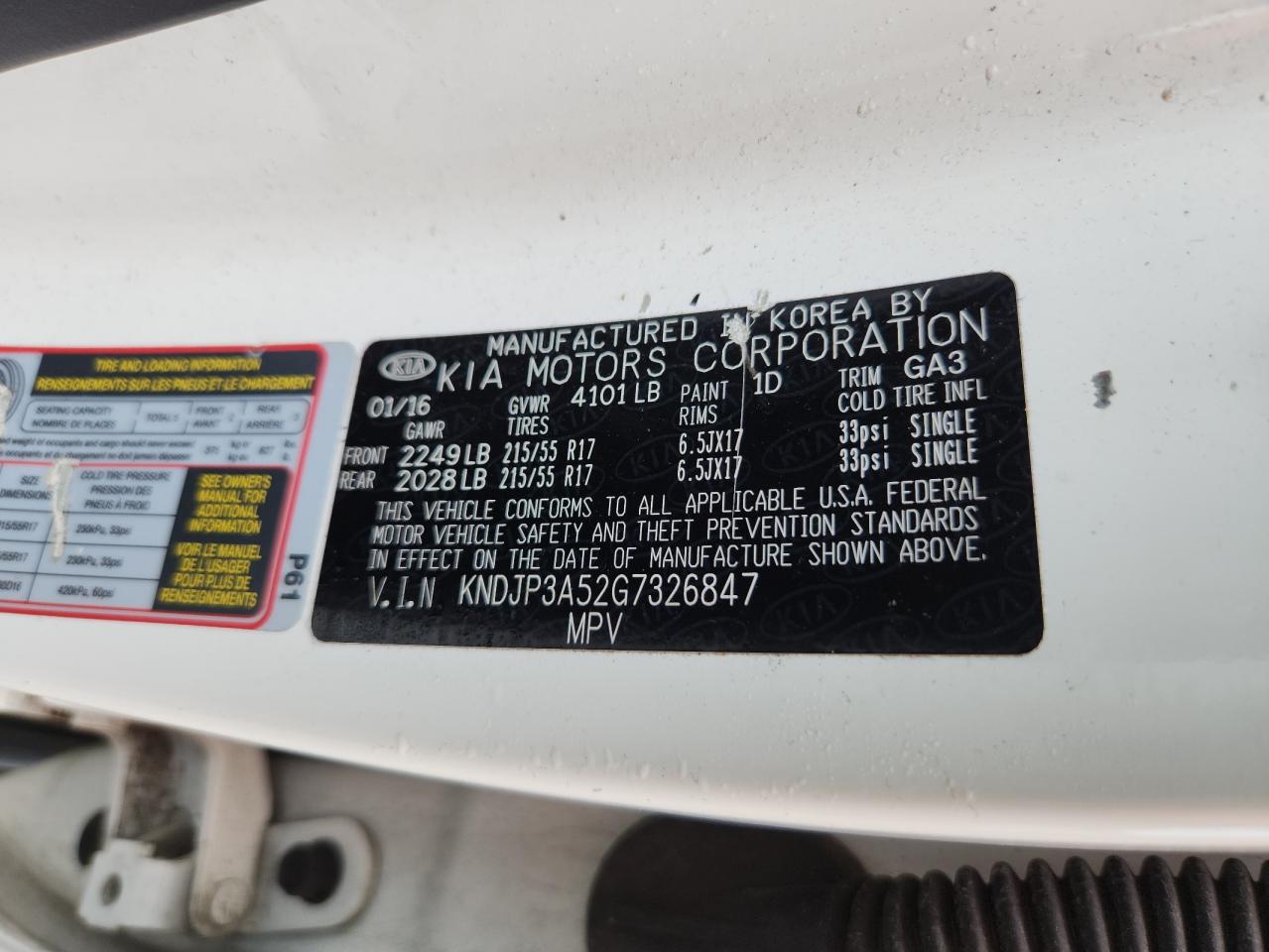 2016 Kia Soul + VIN: KNDJP3A52G7326847 Lot: 64459735