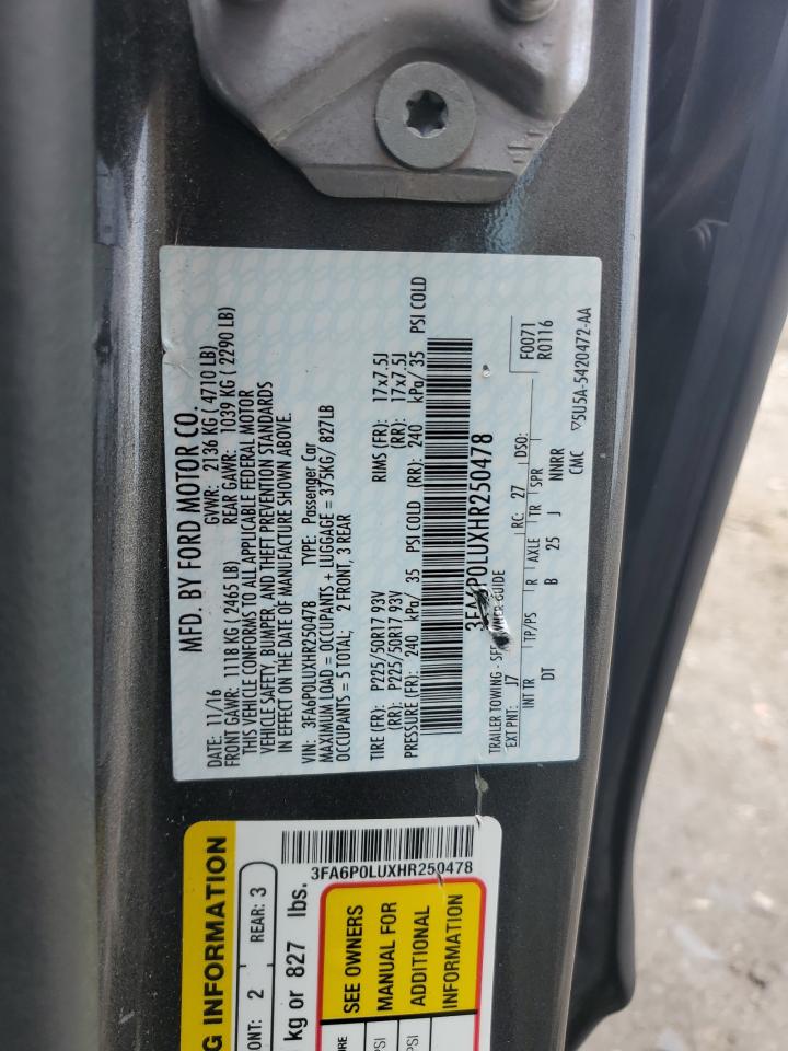 3FA6P0LUXHR250478 FORD FUSION 2017