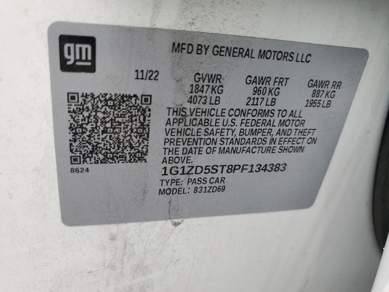 2023 Chevrolet Malibu Lt VIN: 1G1ZD5ST8PF134383 Lot: 63439085