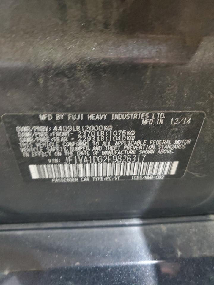2015 Subaru Wrx Premium VIN: JF1VA1D62F9826317 Lot: 63000775