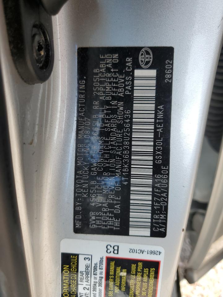 2008 Toyota Avalon Xl VIN: 4T1BK36B38U256436 Lot: 63639295