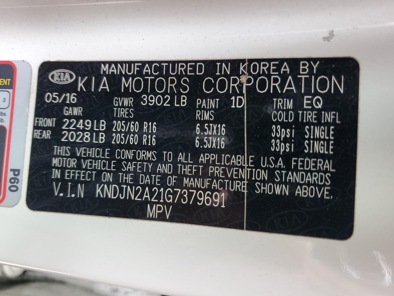 2016 Kia Soul VIN: KNDJN2A21G7379691 Lot: 64928435