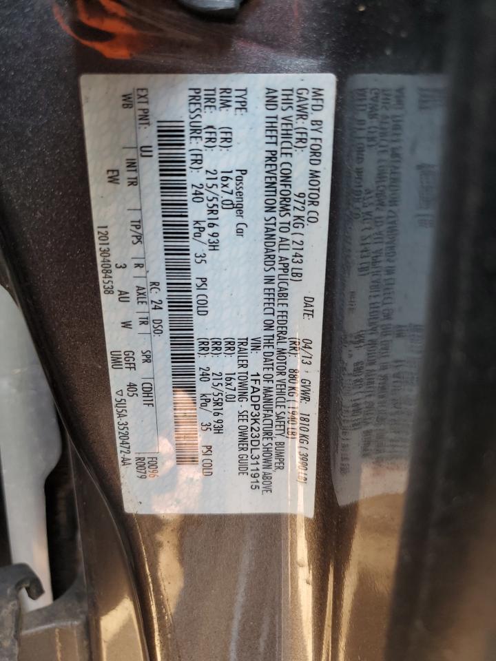 2013 Ford Focus Se VIN: 1FADP3K23DL311915 Lot: 65620855
