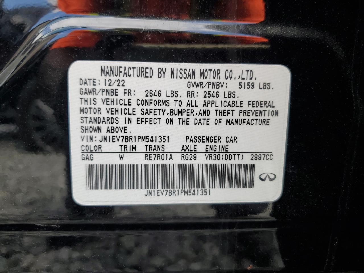 2023 Infiniti Q50 Luxe VIN: JN1EV7BR1PM541351 Lot: 62681785