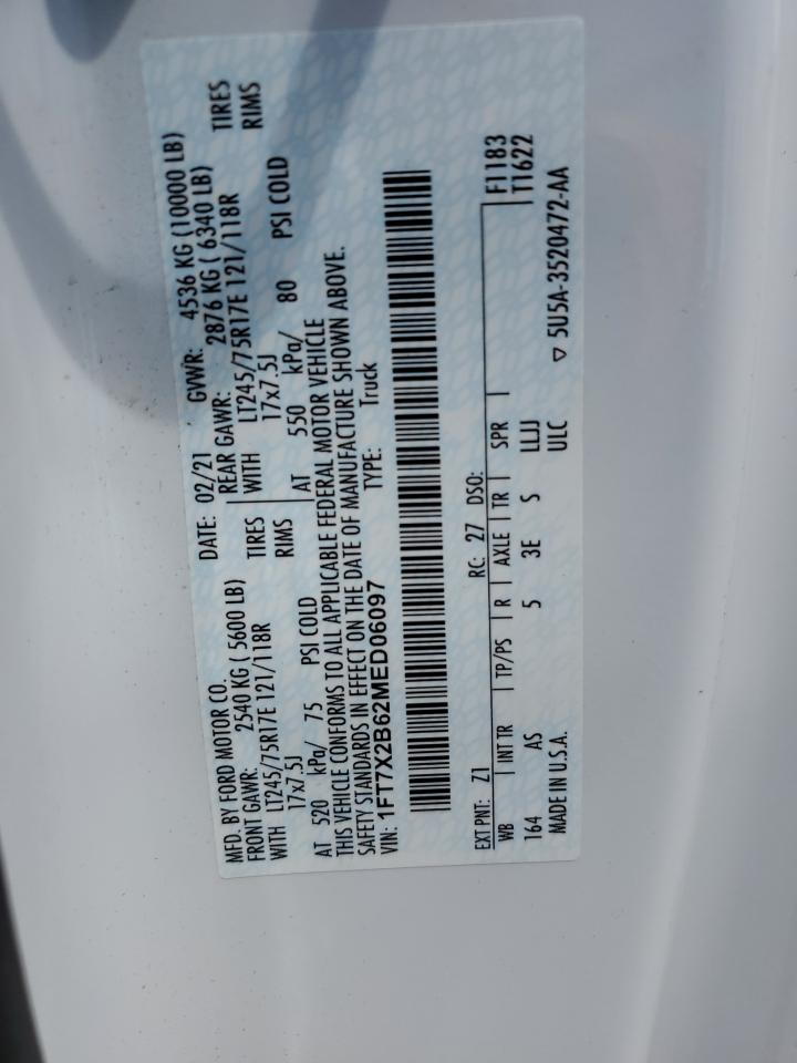2021 Ford F250 Super Duty VIN: 1FT7X2B62MED06097 Lot: 62928735