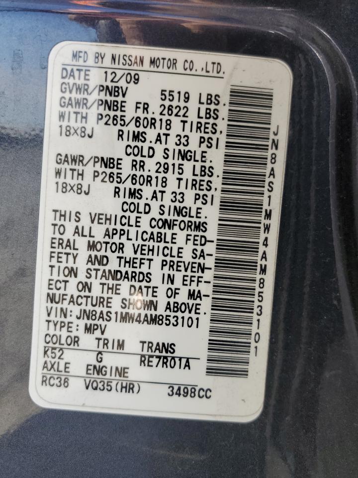 2010 Infiniti Fx35 VIN: JN8AS1MW4AM853101 Lot: 63827545