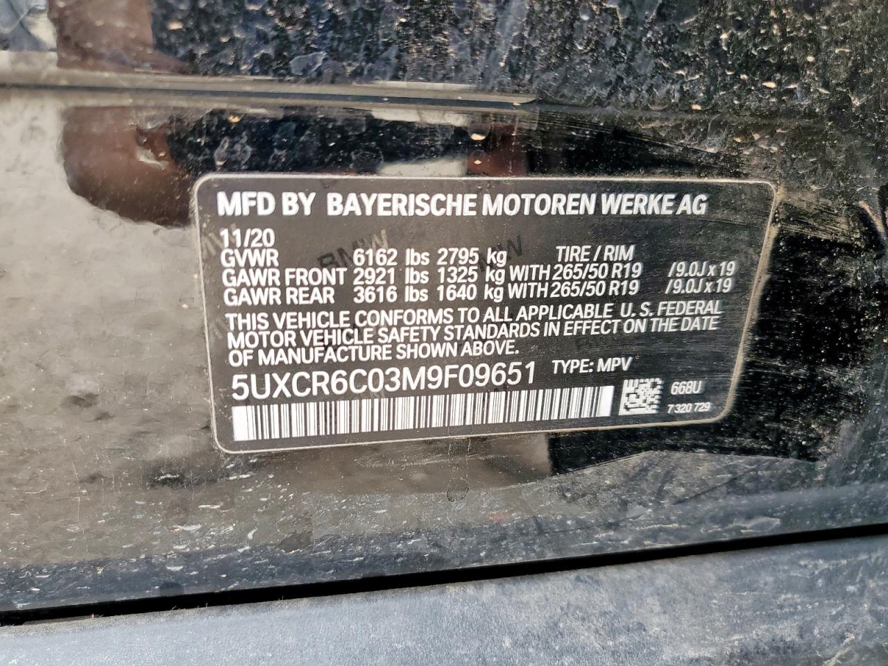 2021 BMW X5 xDrive40I VIN: 5UXCR6C03M9F09651 Lot: 63074665
