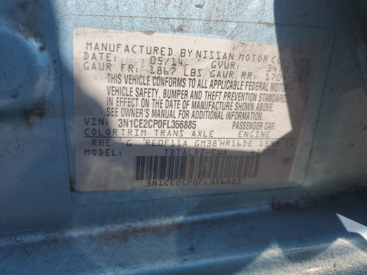 2015 Nissan Versa Note S VIN: 3N1CE2CP0FL356885 Lot: 64724655