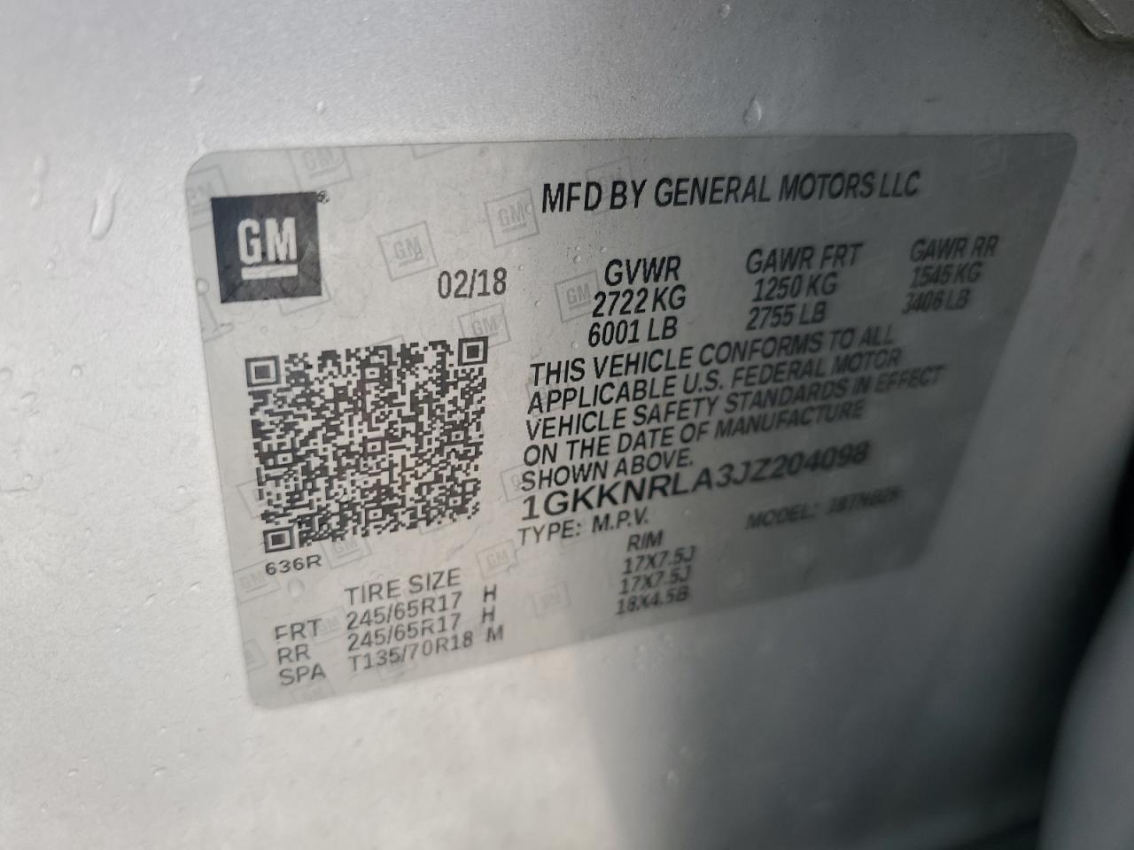 1gkknrla3jz204098 1GKKNRLA3JZ204098 2018 GMC Acadia Sle