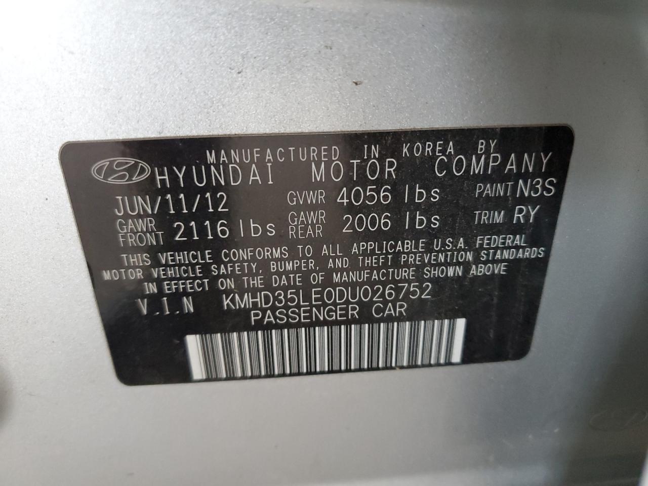 2013 Hyundai Elantra Gt VIN: KMHD35LE0DU026752 Lot: 62923585