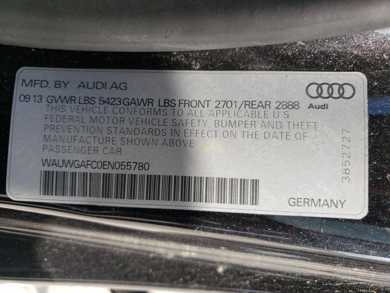 2014 Audi A7 Premium Plus VIN: WAUWGAFC0EN055780 Lot: 62490965